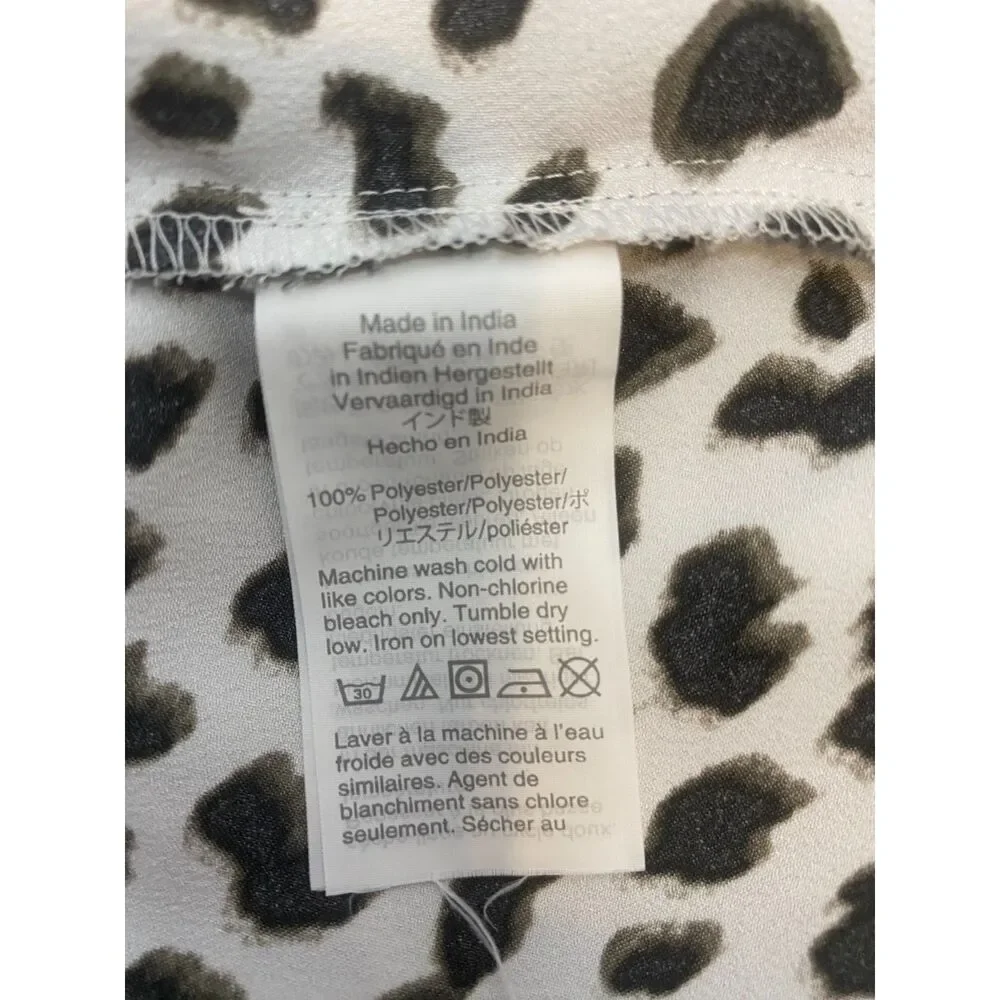 J. Crew Animal Print Blouse Women's Size L White Black Casual Office Career